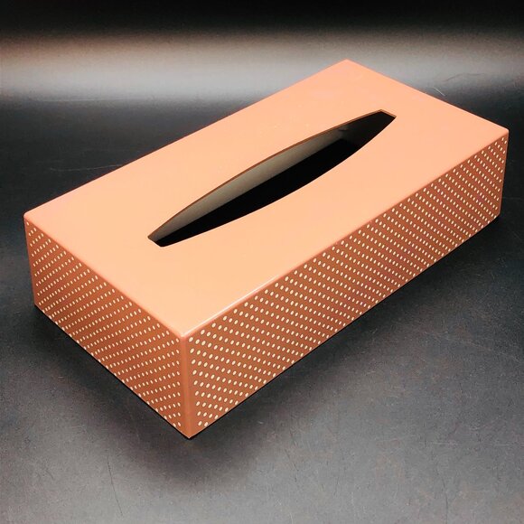 60s Polka Dots Pastel Brown Tissue Box Cover Midcentury Bathroom Utility Decor - Picture 1 of 10